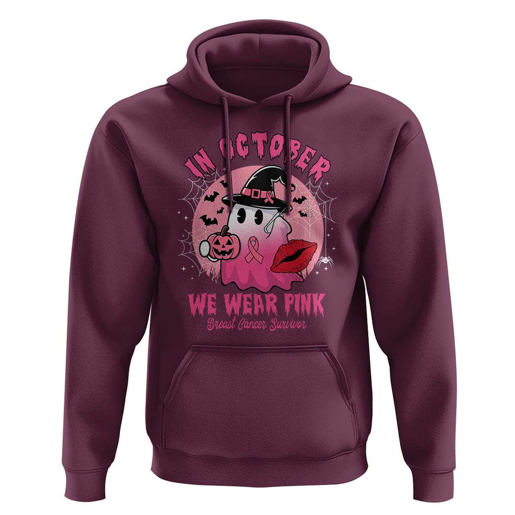 Breast Cancer Awareness Hoodie I'm A Survivor In October We Wear Pink Ghost Halloween Pink Ribbon Pumpkin TS10 Maroon Print Your Wear