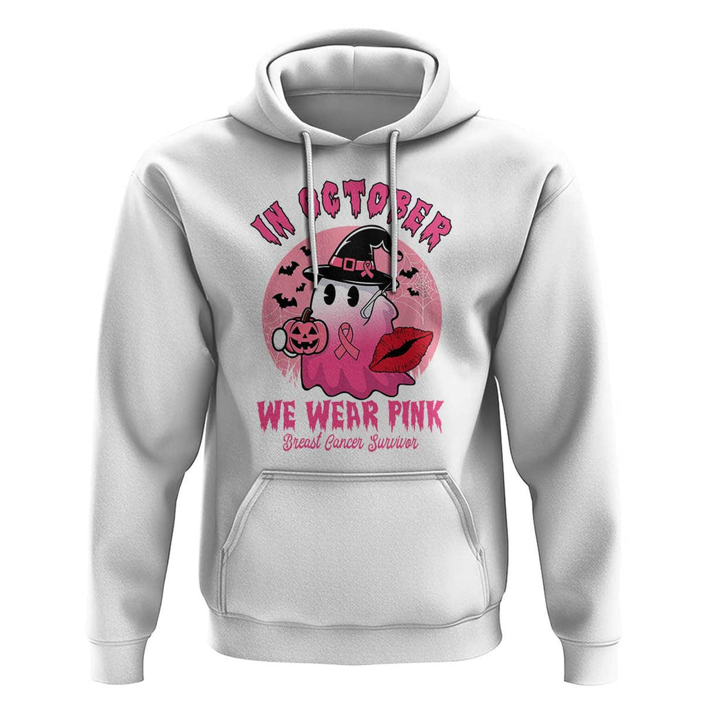 Breast Cancer Awareness Hoodie I'm A Survivor In October We Wear Pink Ghost Halloween Pink Ribbon Pumpkin TS10 White Print Your Wear