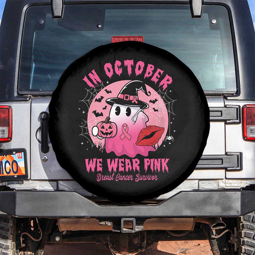 Breast Cancer Awareness Spare Tire Cover I'm A Survivor In October We Wear Pink Ghost Halloween Pink Ribbon Pumpkin TS10 No hole Black Print Your Wear