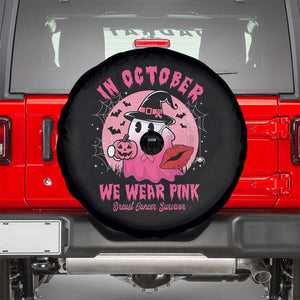 Breast Cancer Awareness Spare Tire Cover I'm A Survivor In October We Wear Pink Ghost Halloween Pink Ribbon Pumpkin TS10 Black Print Your Wear