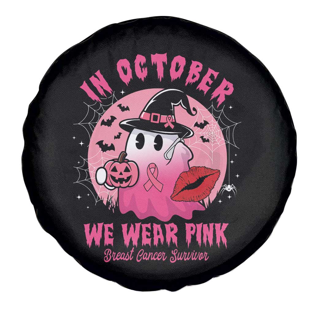 Breast Cancer Awareness Spare Tire Cover I'm A Survivor In October We Wear Pink Ghost Halloween Pink Ribbon Pumpkin TS10 Print Your Wear