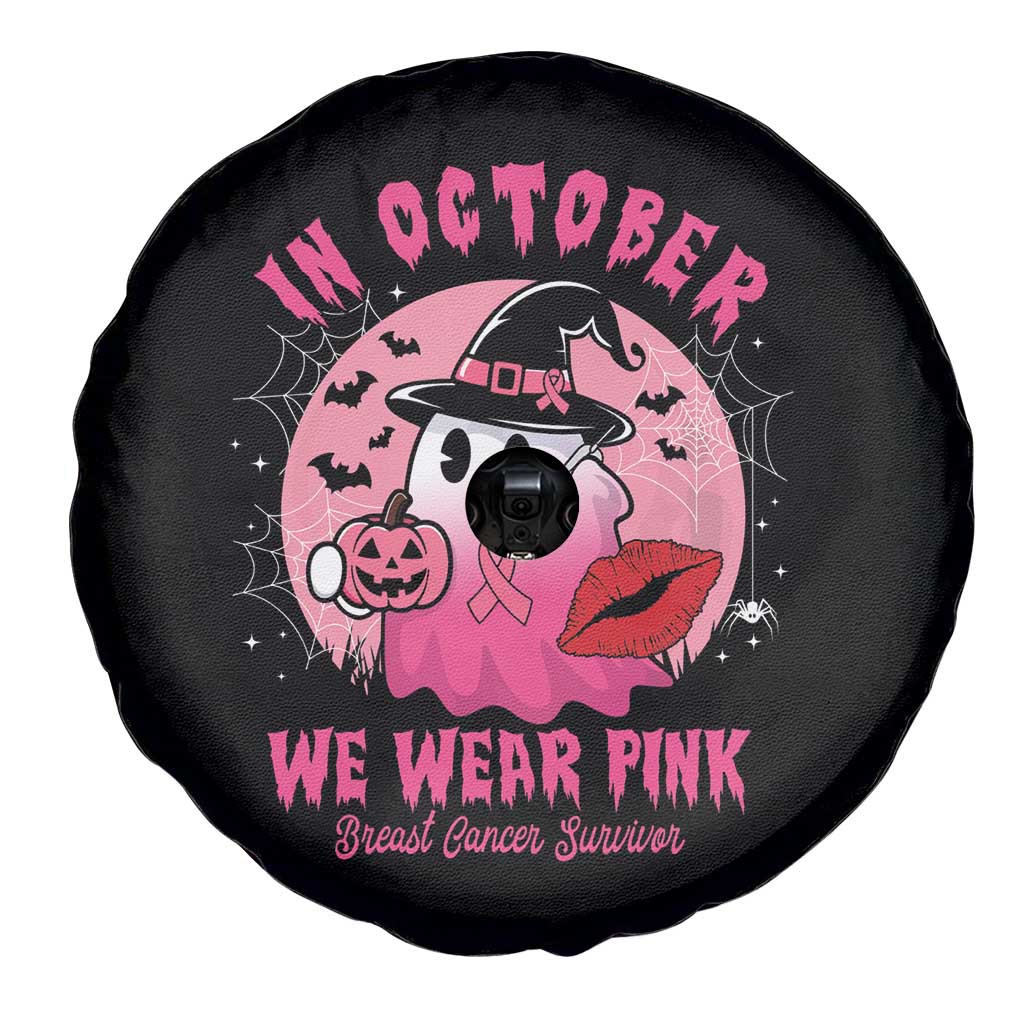 Breast Cancer Awareness Spare Tire Cover I'm A Survivor In October We Wear Pink Ghost Halloween Pink Ribbon Pumpkin TS10 Print Your Wear