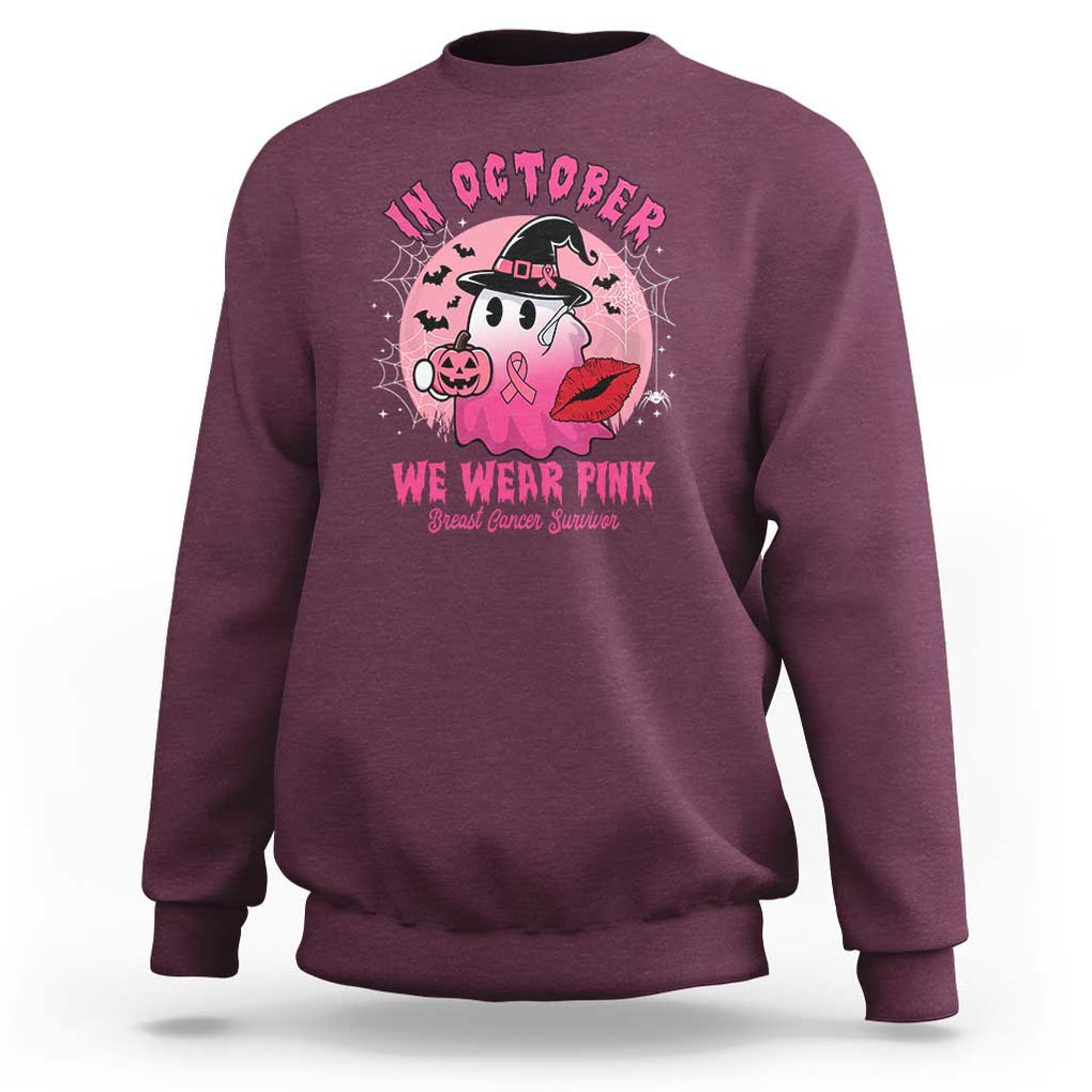 Breast Cancer Awareness Sweatshirt I'm A Survivor In October We Wear Pink Ghost Halloween Pink Ribbon Pumpkin TS10 Maroon Print Your Wear