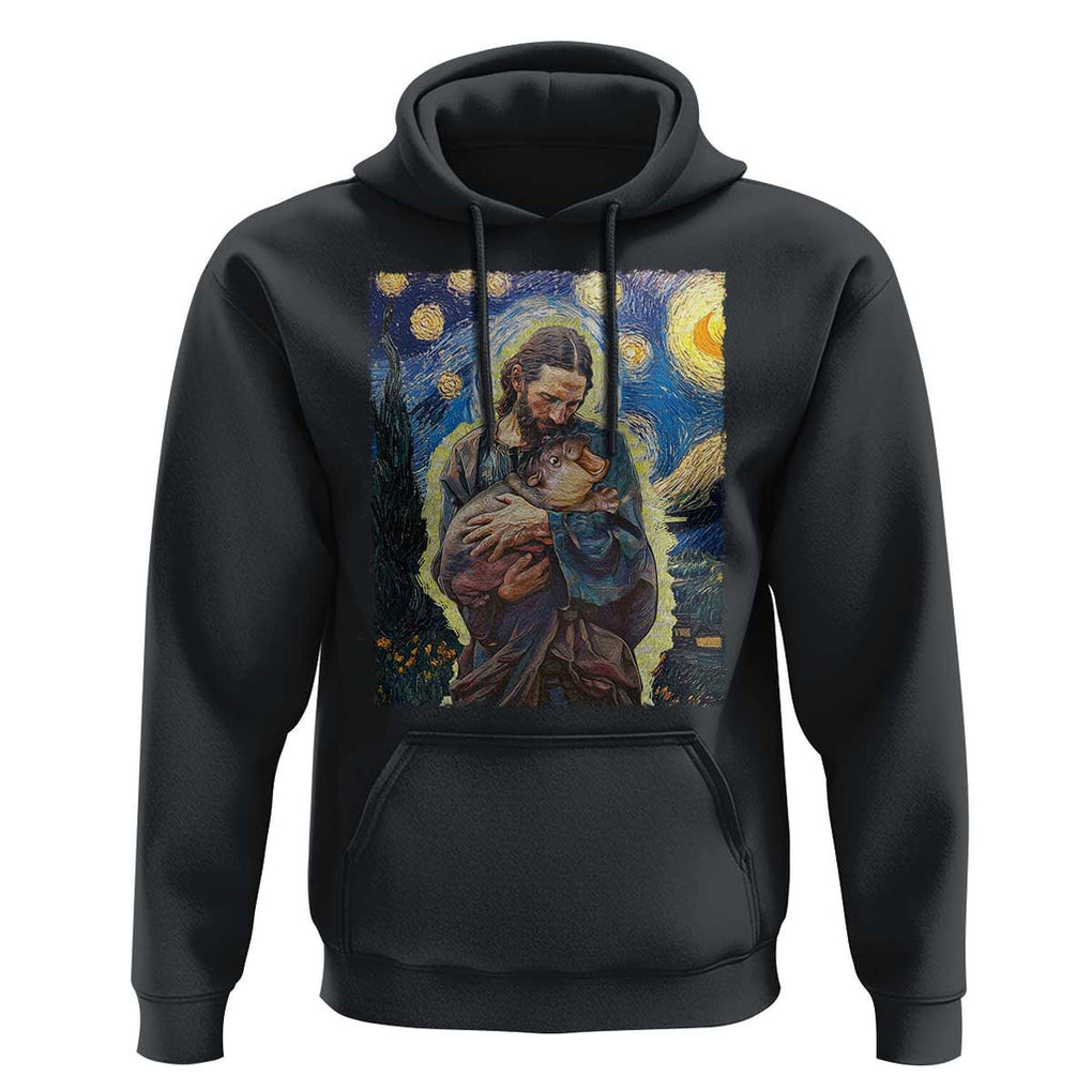 Funny Moo-Deng Baby Pygmy Hippo Hoodie Cute Zoo For Family Jesus Loves Moo Deng Van Gogh Starry Night TS10 Black Print Your Wear