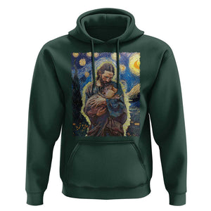 Funny Moo-Deng Baby Pygmy Hippo Hoodie Cute Zoo For Family Jesus Loves Moo Deng Van Gogh Starry Night TS10 Dark Forest Green Print Your Wear