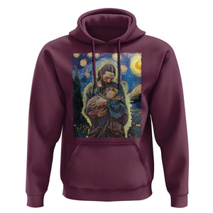 Funny Moo-Deng Baby Pygmy Hippo Hoodie Cute Zoo For Family Jesus Loves Moo Deng Van Gogh Starry Night TS10 Maroon Print Your Wear