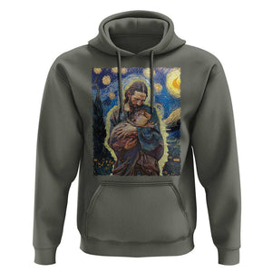 Funny Moo-Deng Baby Pygmy Hippo Hoodie Cute Zoo For Family Jesus Loves Moo Deng Van Gogh Starry Night TS10 Military Green Print Your Wear