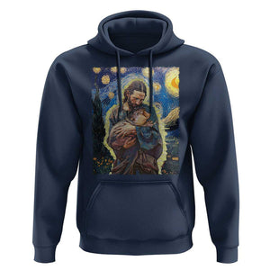 Funny Moo-Deng Baby Pygmy Hippo Hoodie Cute Zoo For Family Jesus Loves Moo Deng Van Gogh Starry Night TS10 Navy Print Your Wear