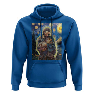 Funny Moo-Deng Baby Pygmy Hippo Hoodie Cute Zoo For Family Jesus Loves Moo Deng Van Gogh Starry Night TS10 Royal Blue Print Your Wear