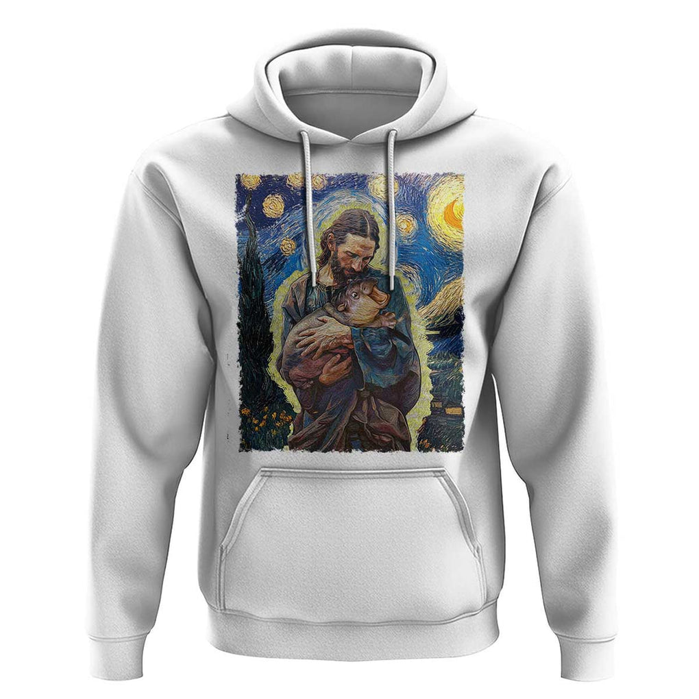 Funny Moo-Deng Baby Pygmy Hippo Hoodie Cute Zoo For Family Jesus Loves Moo Deng Van Gogh Starry Night TS10 White Print Your Wear