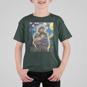 Funny Moo-Deng Baby Pygmy Hippo T Shirt For Kid Cute Zoo For Family Jesus Loves Moo Deng Van Gogh Starry Night TS10 Dark Forest Green Print Your Wear