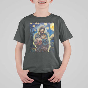 Funny Moo-Deng Baby Pygmy Hippo T Shirt For Kid Cute Zoo For Family Jesus Loves Moo Deng Van Gogh Starry Night TS10 Dark Heather Print Your Wear