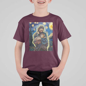 Funny Moo-Deng Baby Pygmy Hippo T Shirt For Kid Cute Zoo For Family Jesus Loves Moo Deng Van Gogh Starry Night TS10 Maroon Print Your Wear
