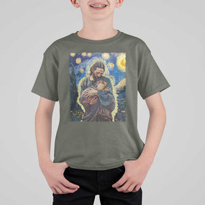Funny Moo-Deng Baby Pygmy Hippo T Shirt For Kid Cute Zoo For Family Jesus Loves Moo Deng Van Gogh Starry Night TS10 Military Green Print Your Wear