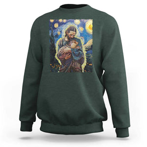 Funny Moo-Deng Baby Pygmy Hippo Sweatshirt Cute Zoo For Family Jesus Loves Moo Deng Van Gogh Starry Night TS10 Dark Forest Green Print Your Wear