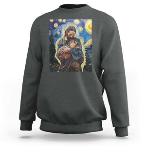Funny Moo-Deng Baby Pygmy Hippo Sweatshirt Cute Zoo For Family Jesus Loves Moo Deng Van Gogh Starry Night TS10 Dark Heather Print Your Wear