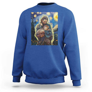 Funny Moo-Deng Baby Pygmy Hippo Sweatshirt Cute Zoo For Family Jesus Loves Moo Deng Van Gogh Starry Night TS10 Royal Blue Print Your Wear