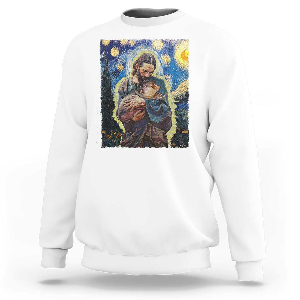 Funny Moo-Deng Baby Pygmy Hippo Sweatshirt Cute Zoo For Family Jesus Loves Moo Deng Van Gogh Starry Night TS10 White Print Your Wear