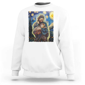 Funny Moo-Deng Baby Pygmy Hippo Sweatshirt Cute Zoo For Family Jesus Loves Moo Deng Van Gogh Starry Night TS10 White Print Your Wear