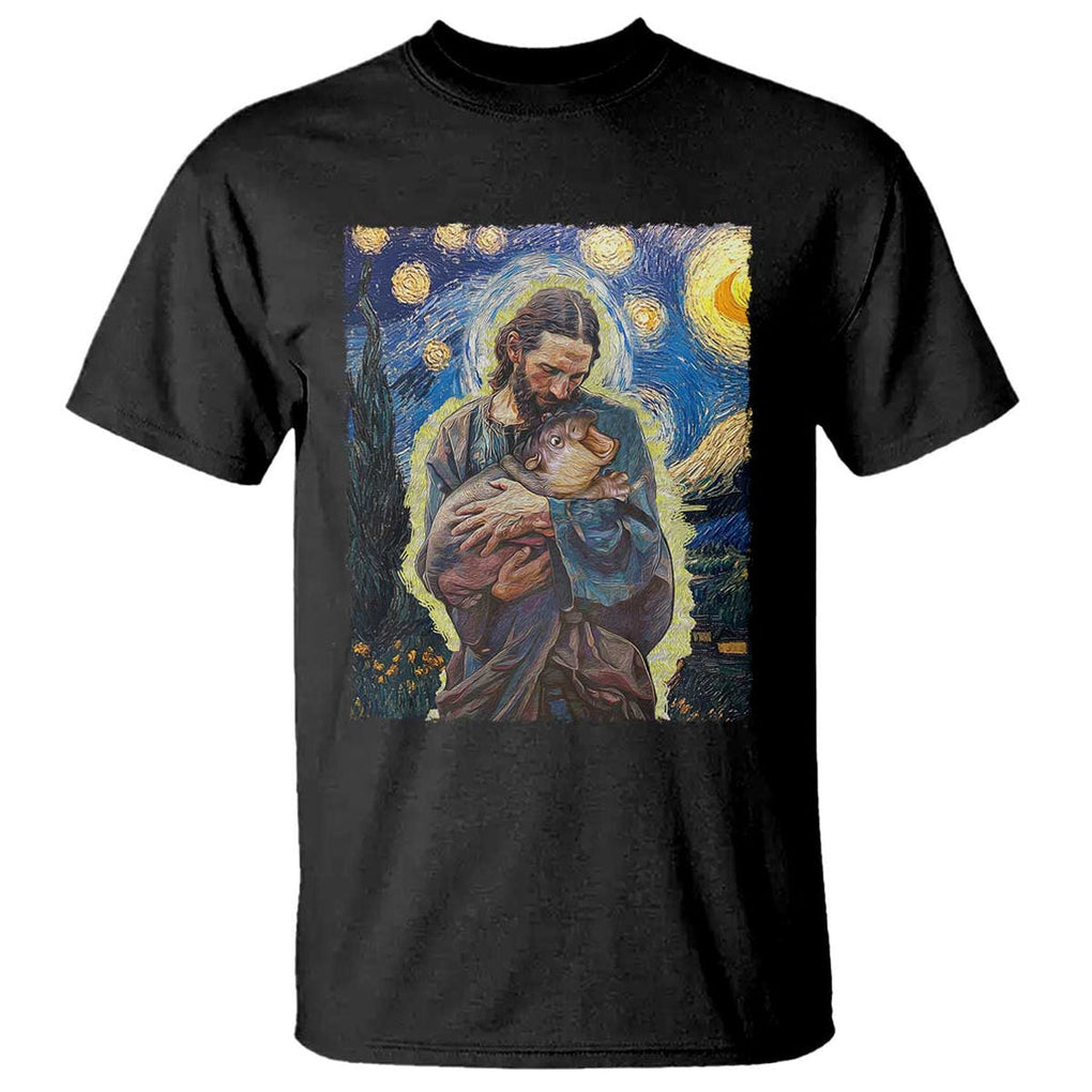 Funny Moo-Deng Baby Pygmy Hippo T Shirt Cute Zoo For Family Jesus Loves Moo Deng Van Gogh Starry Night TS10 Black Print Your Wear