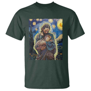 Funny Moo-Deng Baby Pygmy Hippo T Shirt Cute Zoo For Family Jesus Loves Moo Deng Van Gogh Starry Night TS10 Dark Forest Green Print Your Wear