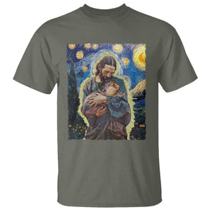 Funny Moo-Deng Baby Pygmy Hippo T Shirt Cute Zoo For Family Jesus Loves Moo Deng Van Gogh Starry Night TS10 Military Green Print Your Wear
