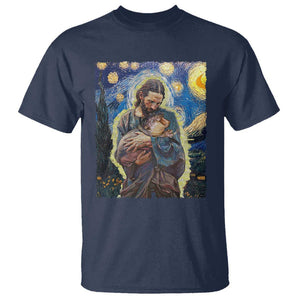 Funny Moo-Deng Baby Pygmy Hippo T Shirt Cute Zoo For Family Jesus Loves Moo Deng Van Gogh Starry Night TS10 Navy Print Your Wear