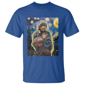 Funny Moo-Deng Baby Pygmy Hippo T Shirt Cute Zoo For Family Jesus Loves Moo Deng Van Gogh Starry Night TS10 Royal Blue Print Your Wear
