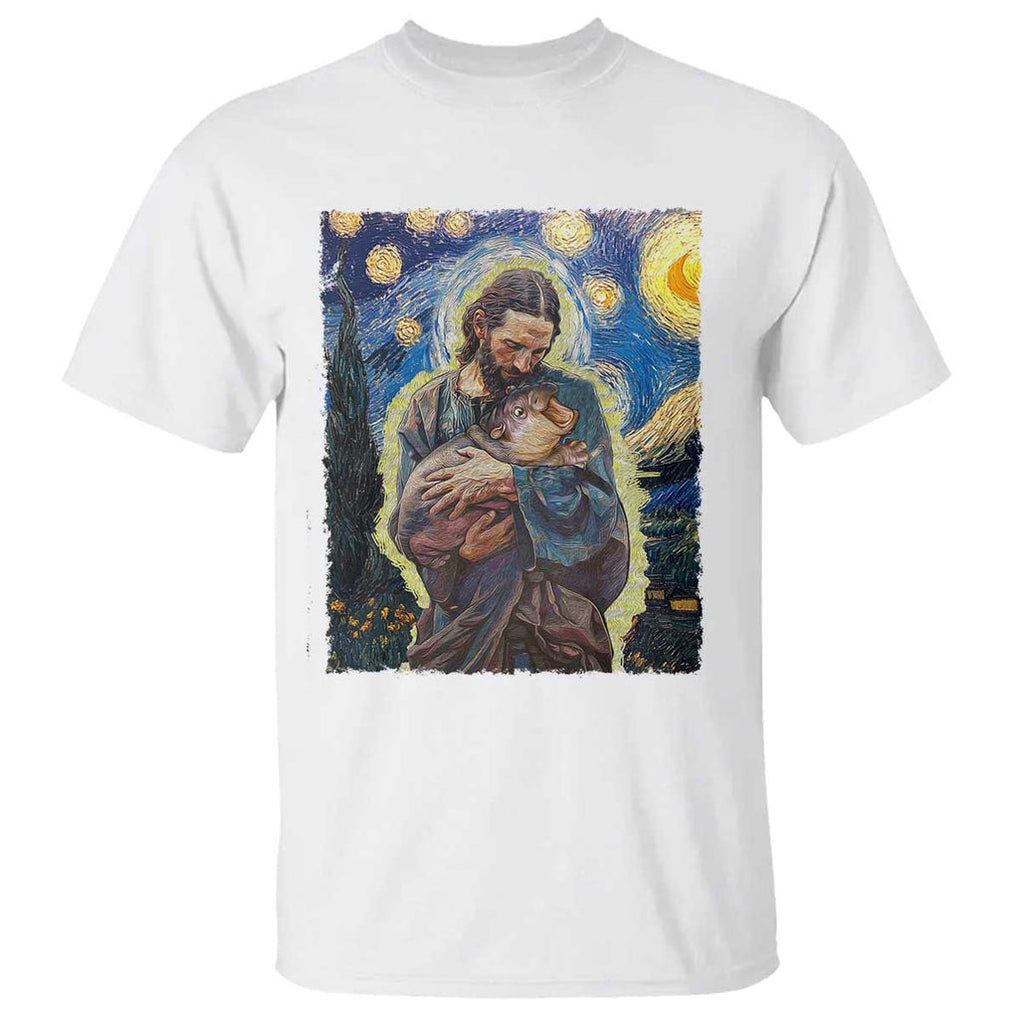 Funny Moo-Deng Baby Pygmy Hippo T Shirt Cute Zoo For Family Jesus Loves Moo Deng Van Gogh Starry Night TS10 White Print Your Wear