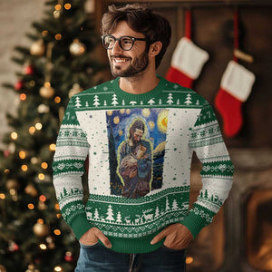 Funny Moo Deng Baby Pygmy Hippo Knit Sweatshirt Cute Zoo For Family Jesus Loves Moo Deng Van Gogh Starry Night TS10 Green Print Your Wear