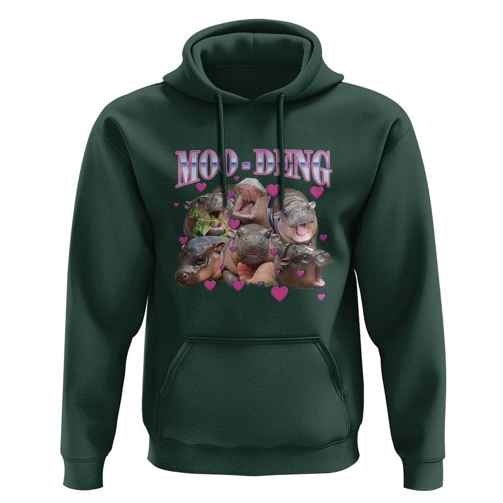 Funny Moo-Deng Baby Pygmy Hippo Hoodie Cute Zoo For Family TS10 Dark Forest Green Print Your Wear