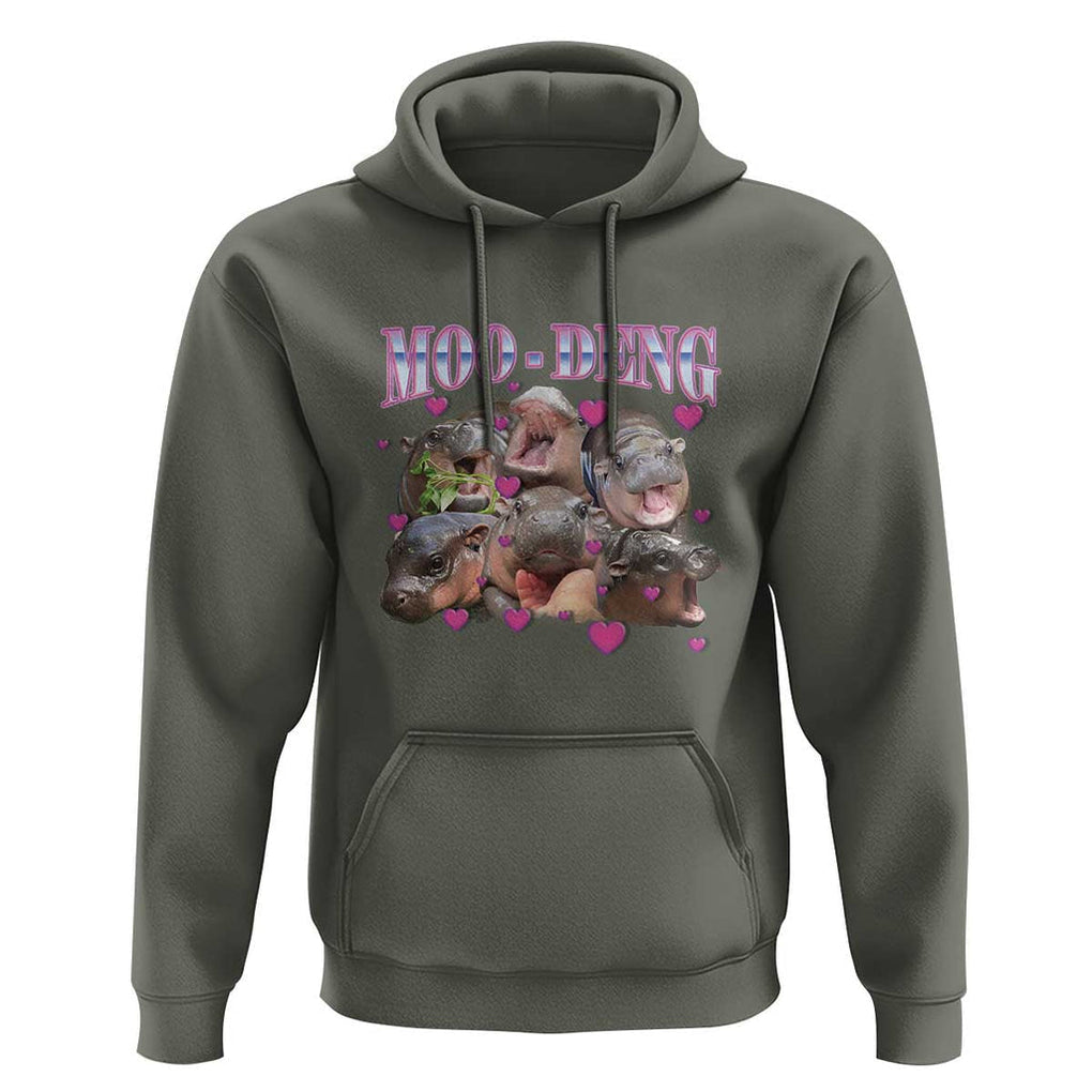 Funny Moo-Deng Baby Pygmy Hippo Hoodie Cute Zoo For Family TS10 Military Green Print Your Wear