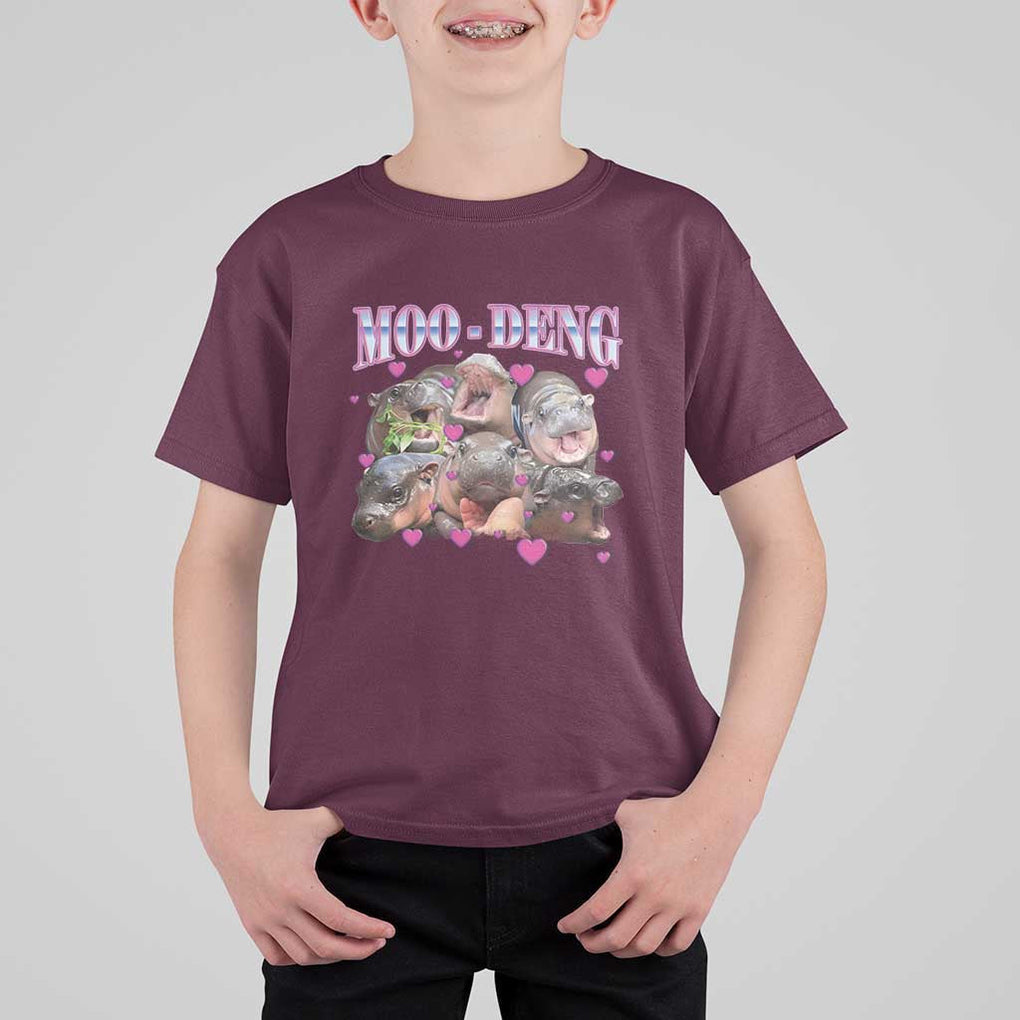 Funny Moo-Deng Baby Pygmy Hippo T Shirt For Kid Cute Zoo For Family TS10 Maroon Print Your Wear