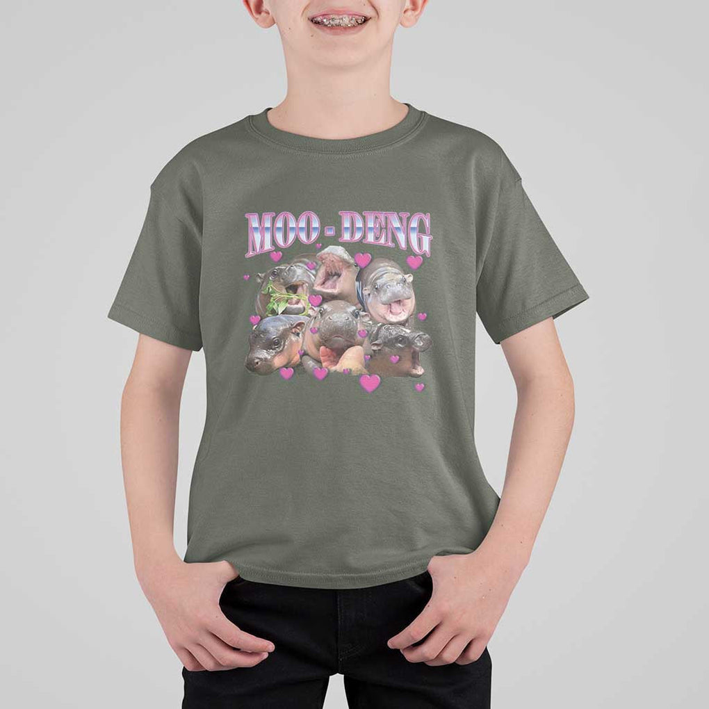 Funny Moo-Deng Baby Pygmy Hippo T Shirt For Kid Cute Zoo For Family TS10 Military Green Print Your Wear