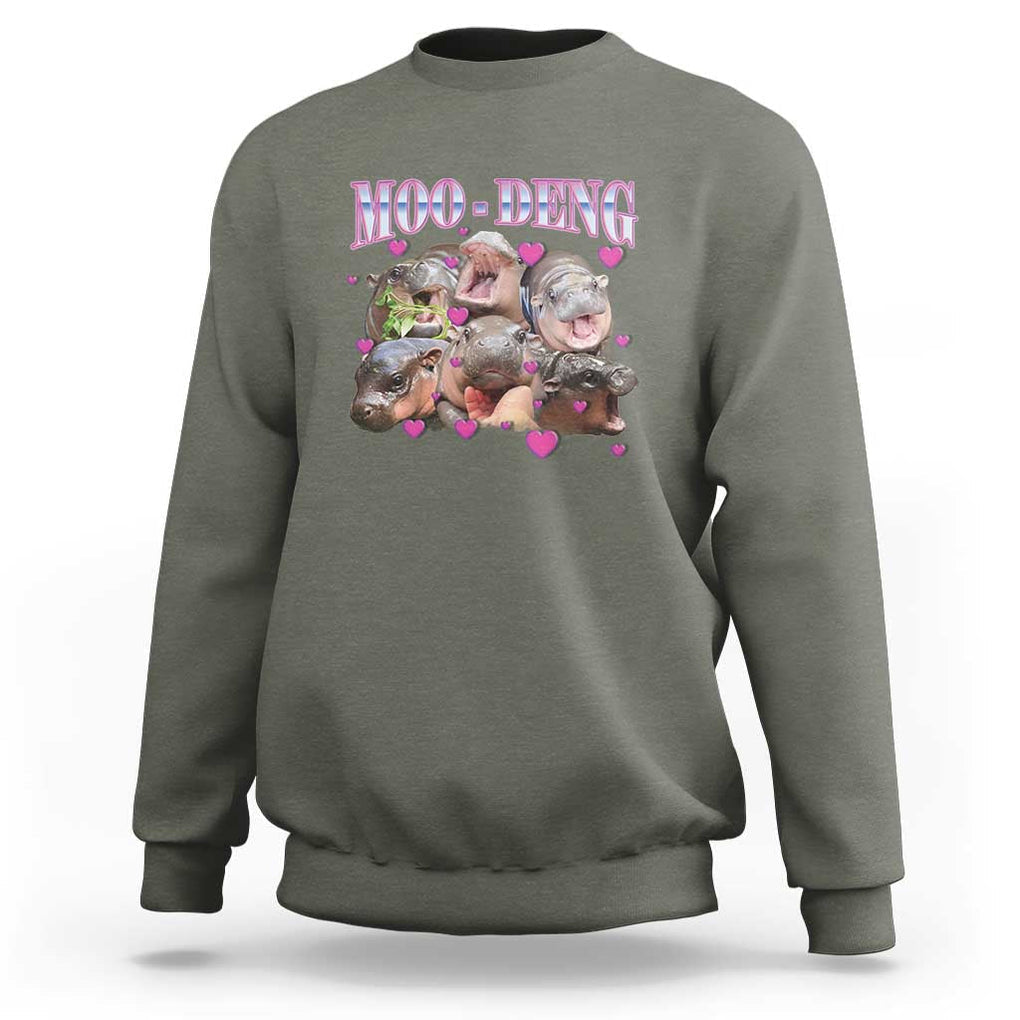 Funny Moo-Deng Baby Pygmy Hippo Sweatshirt Cute Zoo For Family TS10 Military Green Print Your Wear