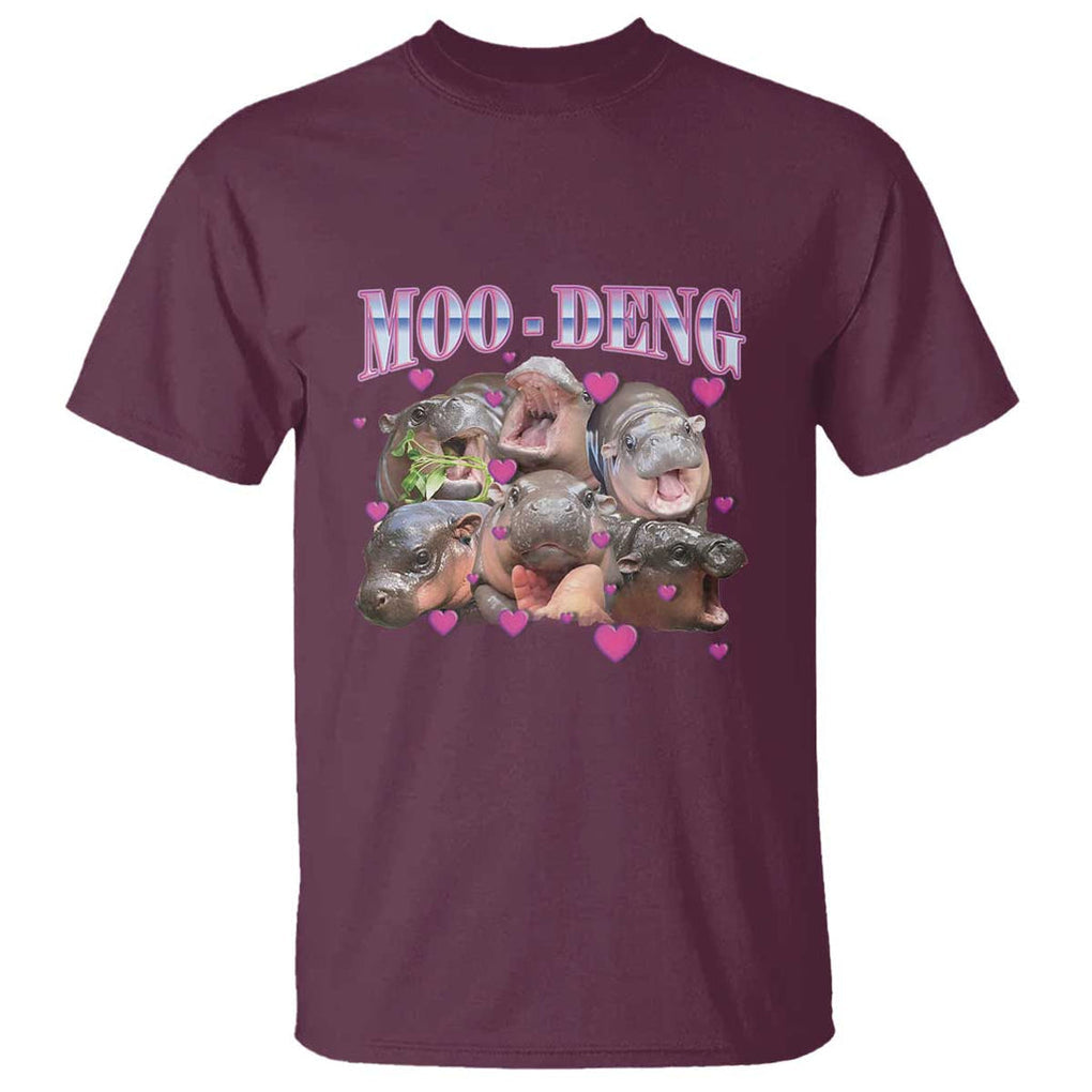 Funny Moo-Deng Baby Pygmy Hippo T Shirt Cute Zoo For Family TS10 Maroon Print Your Wear