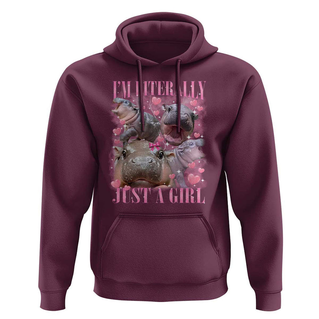 Funny Moo-Deng Baby Pygmy Hippo Hoodie Funny I'm Literally Just a Girl Cute Zoo For Family TS10 Maroon Print Your Wear