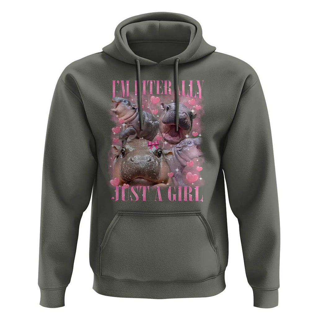 Funny Moo-Deng Baby Pygmy Hippo Hoodie Funny I'm Literally Just a Girl Cute Zoo For Family TS10 Military Green Print Your Wear