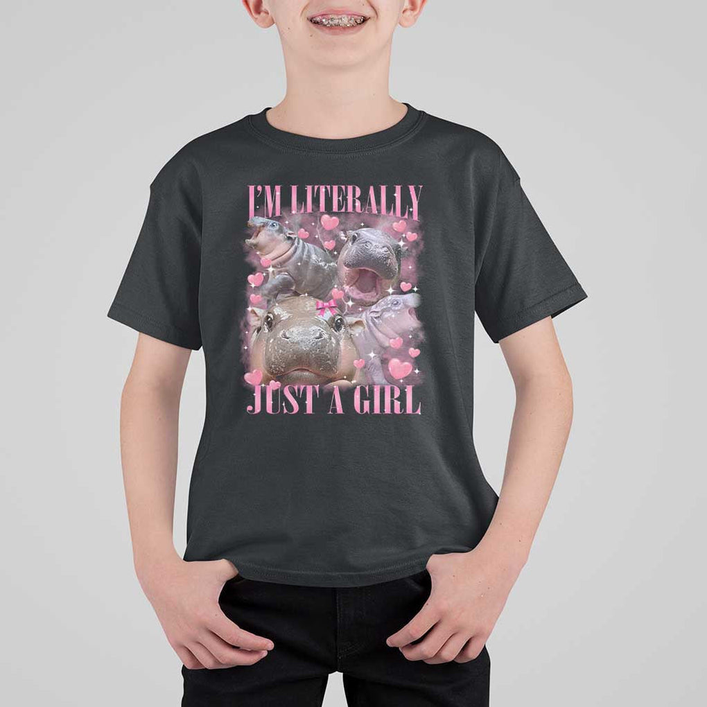 Funny Moo-Deng Baby Pygmy Hippo T Shirt For Kid Funny I'm Literally Just a Girl Cute Zoo For Family TS10 Black Print Your Wear