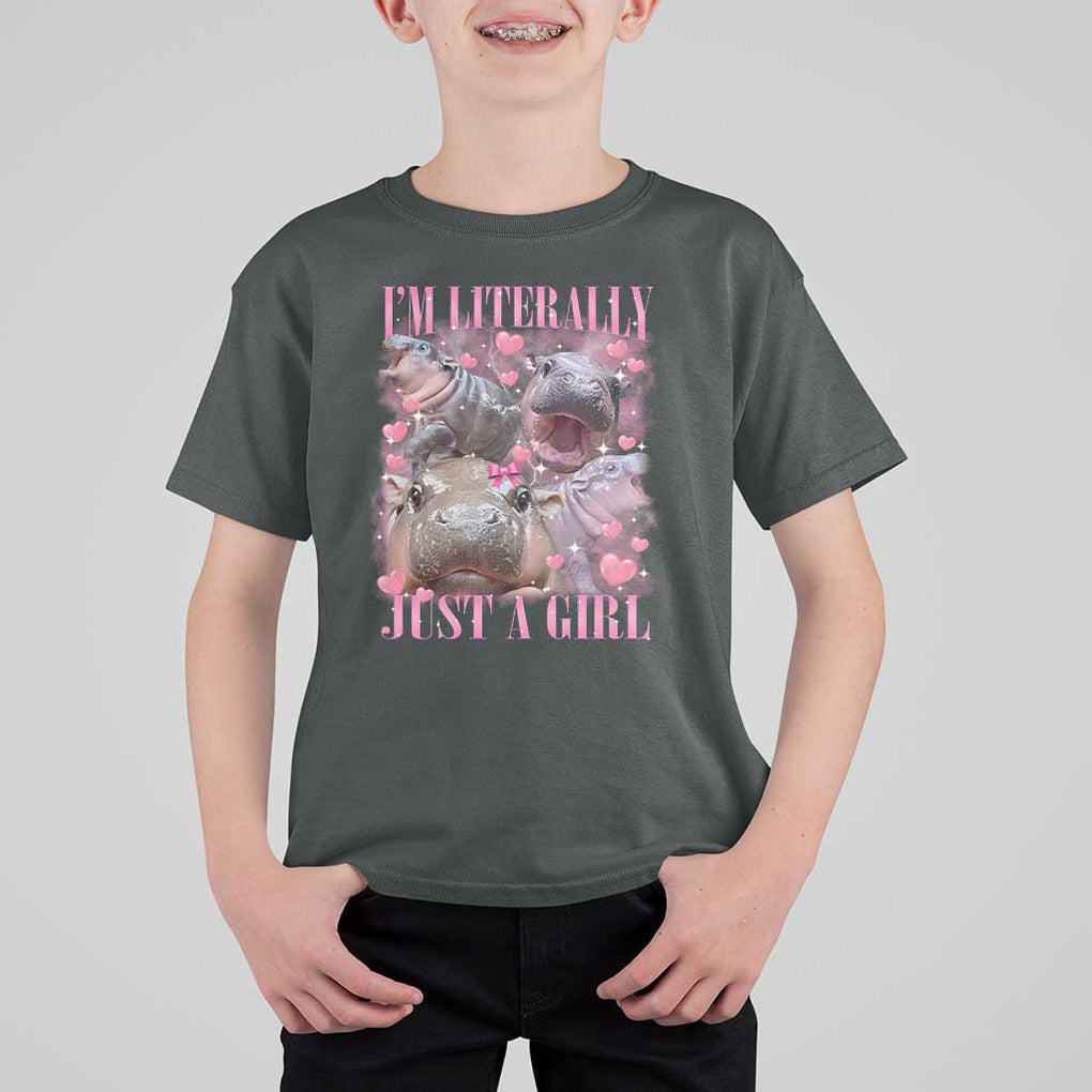Funny Moo-Deng Baby Pygmy Hippo T Shirt For Kid Funny I'm Literally Just a Girl Cute Zoo For Family TS10 Dark Heather Print Your Wear