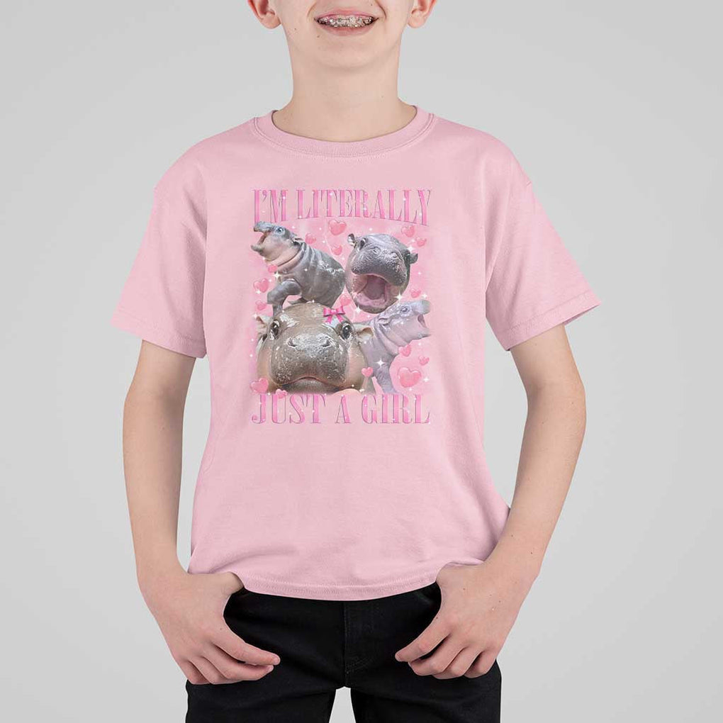 Funny Moo-Deng Baby Pygmy Hippo T Shirt For Kid Funny I'm Literally Just a Girl Cute Zoo For Family TS10 Light Pink Print Your Wear