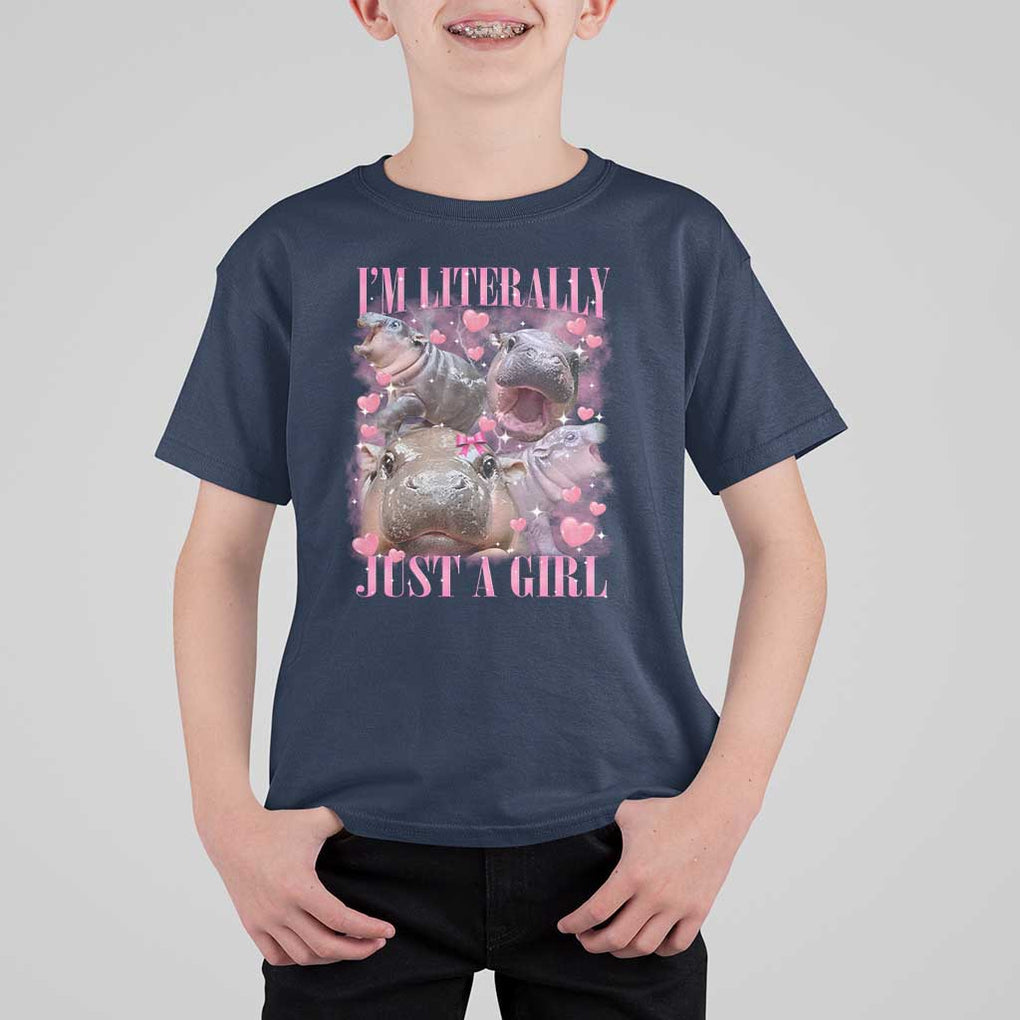 Funny Moo-Deng Baby Pygmy Hippo T Shirt For Kid Funny I'm Literally Just a Girl Cute Zoo For Family TS10 Navy Print Your Wear