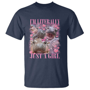Funny Moo-Deng Baby Pygmy Hippo T Shirt Funny I'm Literally Just a Girl Cute Zoo For Family TS10 Navy Print Your Wear
