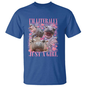 Funny Moo-Deng Baby Pygmy Hippo T Shirt Funny I'm Literally Just a Girl Cute Zoo For Family TS10 Royal Blue Print Your Wear