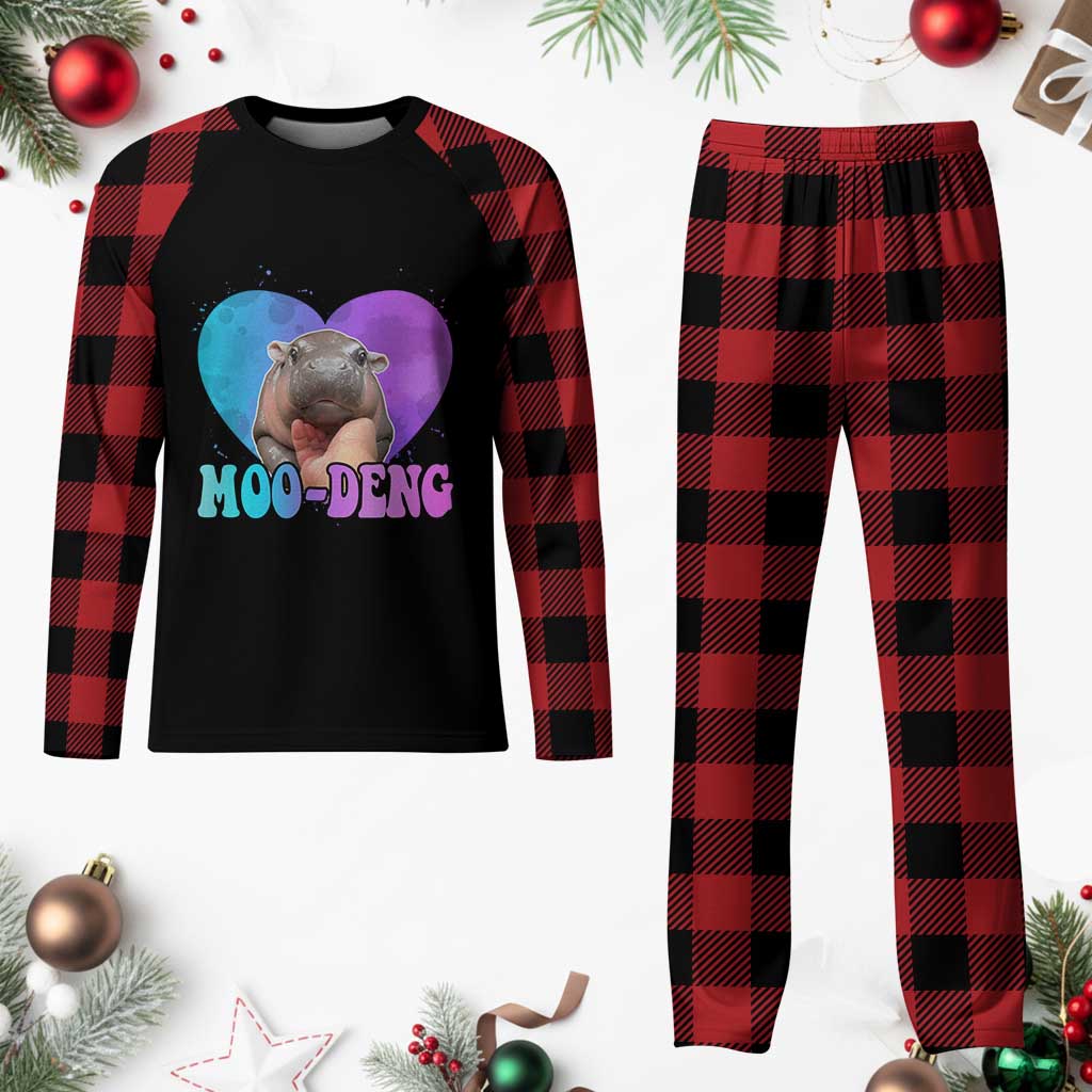Funny Moo Deng Baby Pygmy Hippo Plaid Pajama Set Heart Shape Cute Zoo For Family TS10 Buffalo Plaid Print Your Wear