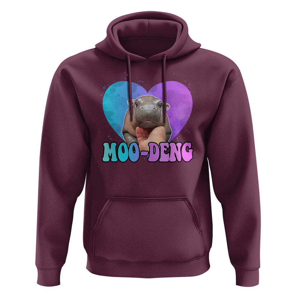Funny Moo-Deng Baby Pygmy Hippo Hoodie Heart Shape Cute Zoo For Family TS10 Maroon Print Your Wear