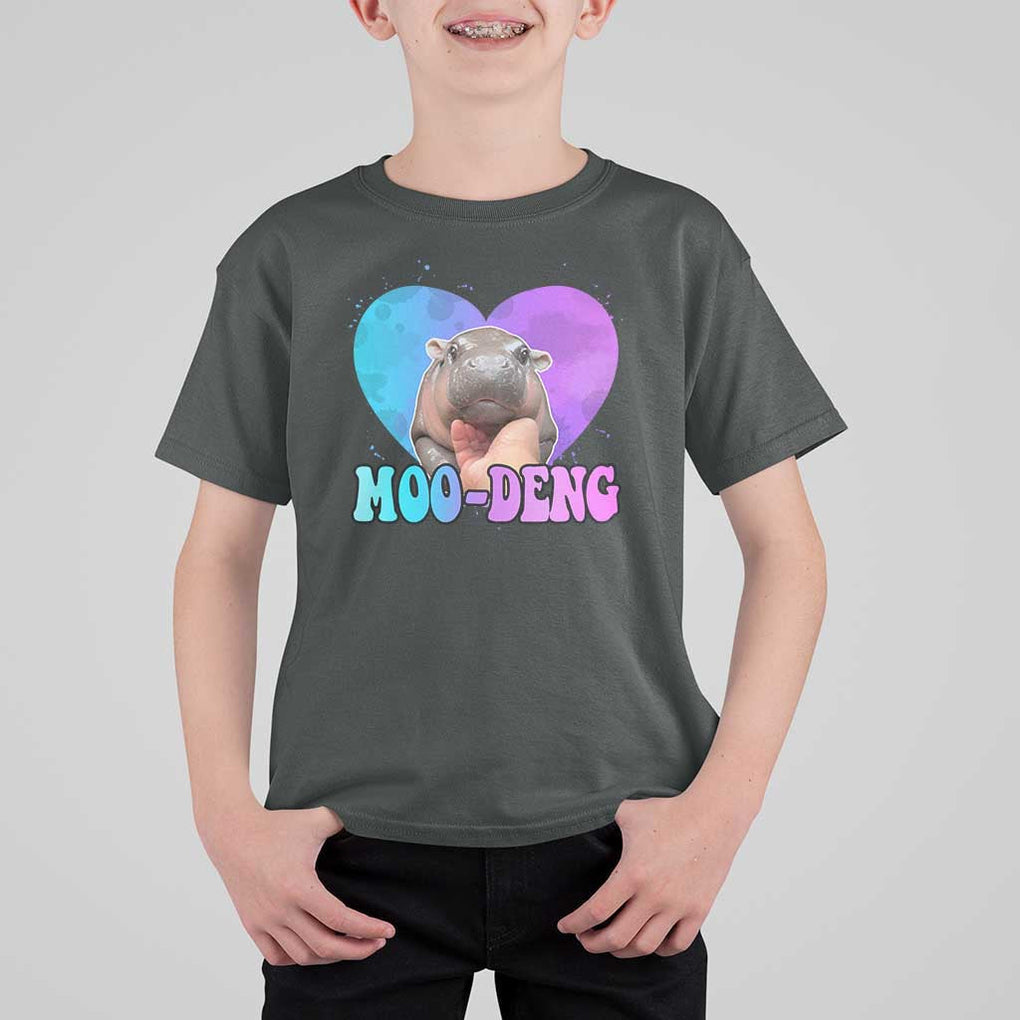 Funny Moo-Deng Baby Pygmy Hippo T Shirt For Kid Heart Shape Cute Zoo For Family TS10 Dark Heather Print Your Wear