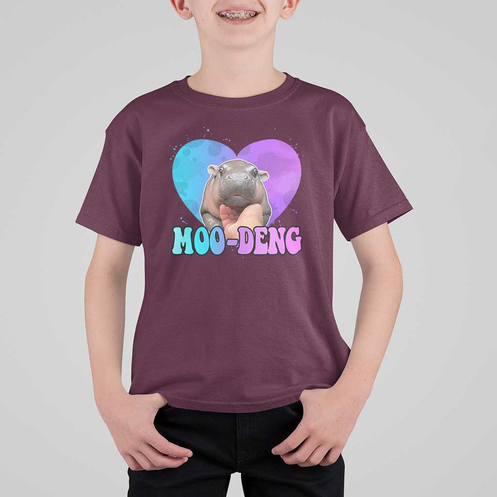 Funny Moo-Deng Baby Pygmy Hippo T Shirt For Kid Heart Shape Cute Zoo For Family TS10 Maroon Print Your Wear