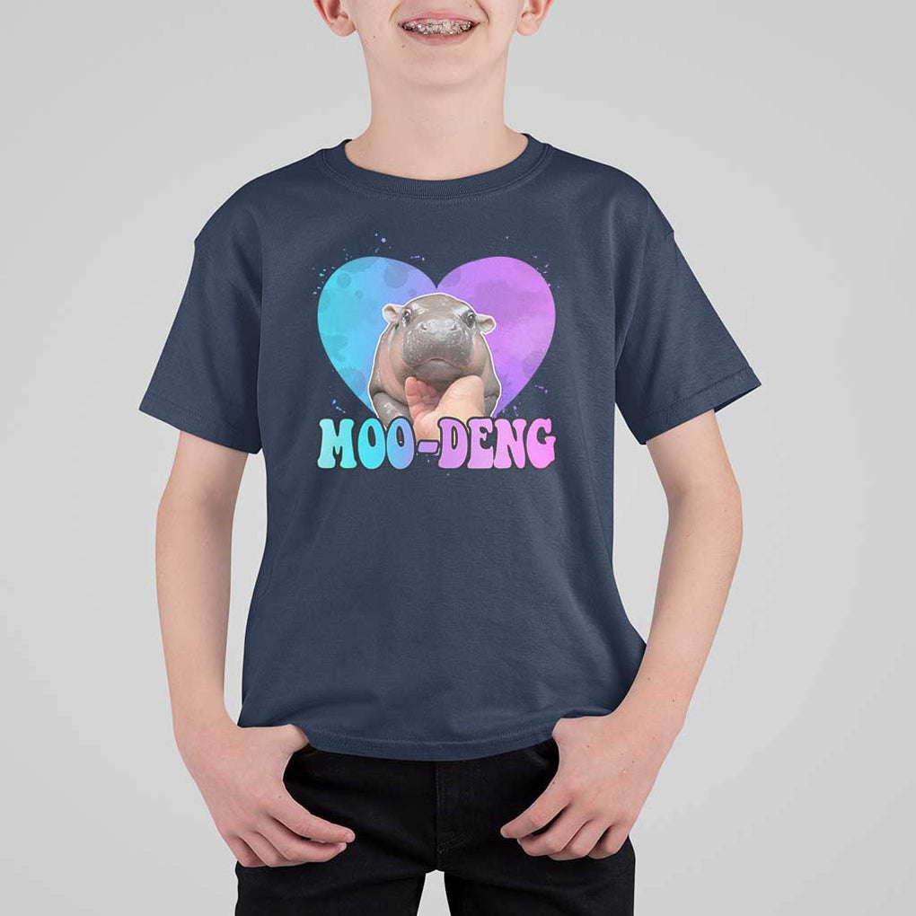 Funny Moo-Deng Baby Pygmy Hippo T Shirt For Kid Heart Shape Cute Zoo For Family TS10 Navy Print Your Wear