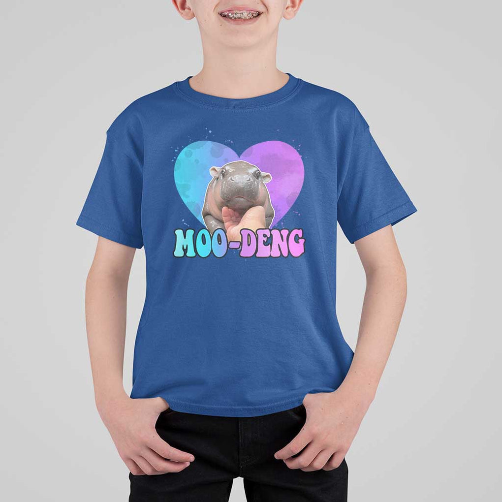 Funny Moo-Deng Baby Pygmy Hippo T Shirt For Kid Heart Shape Cute Zoo For Family TS10 Royal Blue Print Your Wear